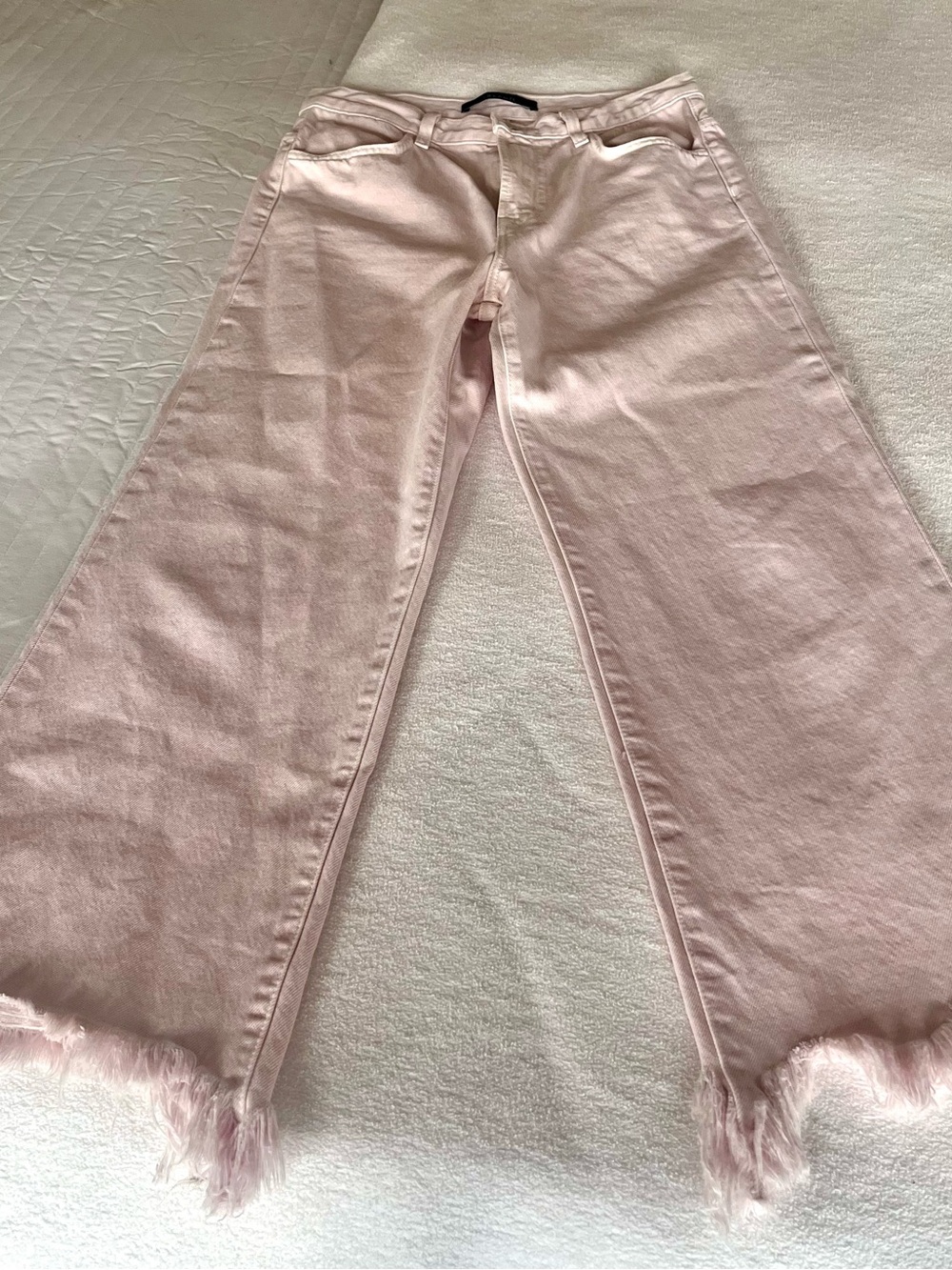 J Brand - Joan Crop Jeans Pastel Pink Wide-Leg Fringe Hem Sz 28